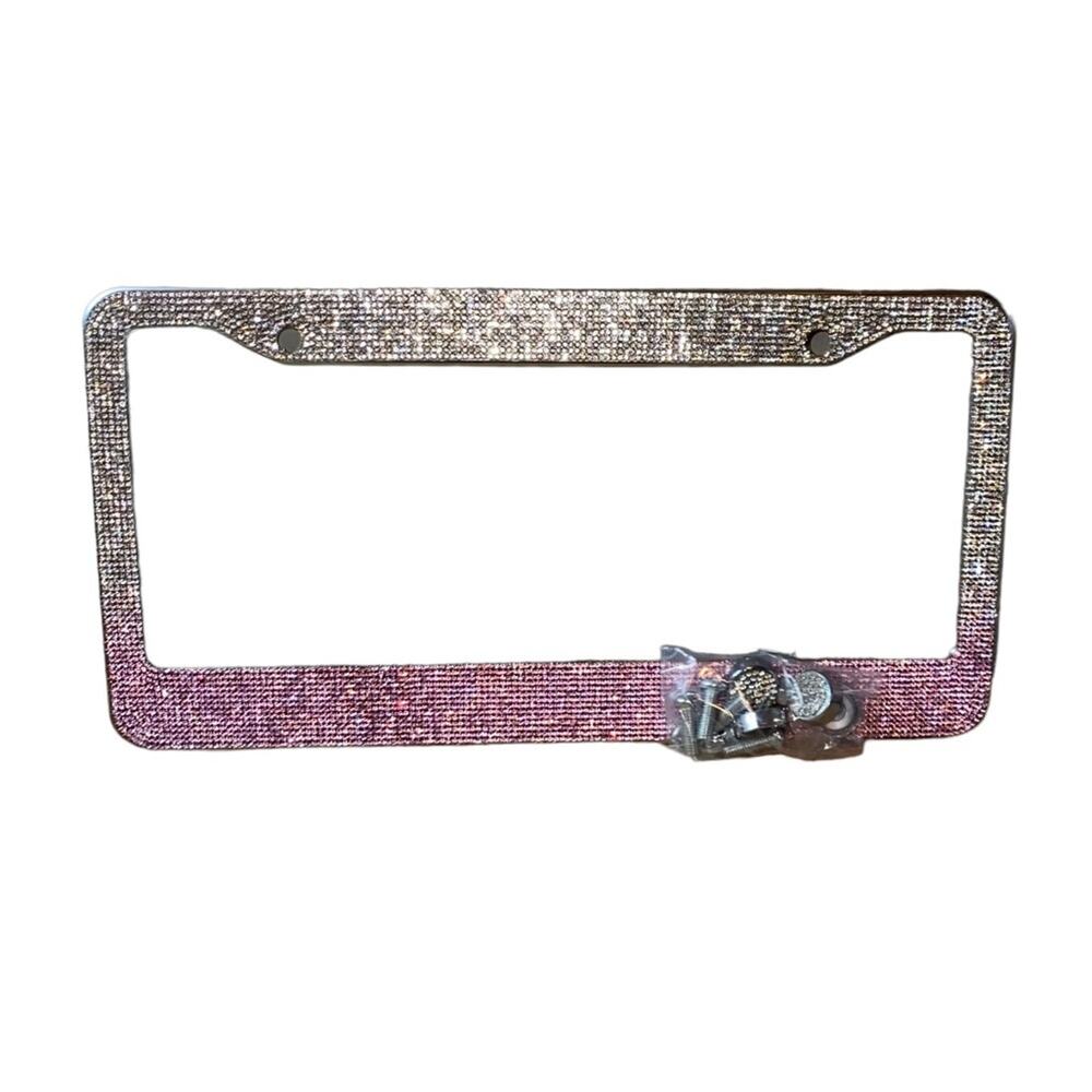Bling Rhinestone License Plate Frame Pink Silver Ombre Sparkly Car Auto Decor